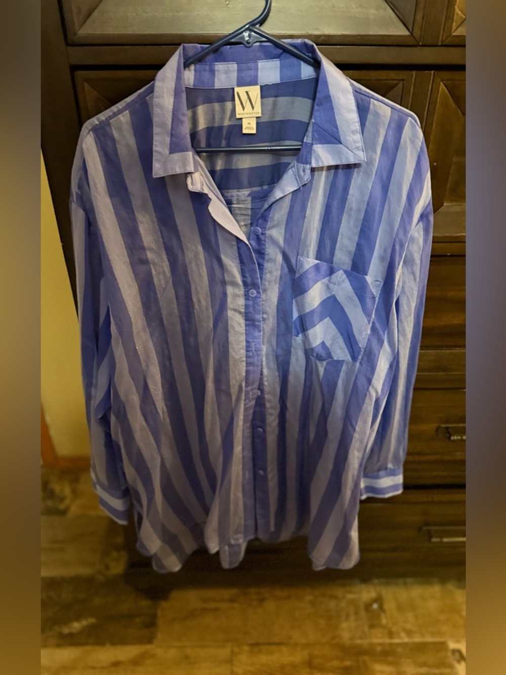 Worthington Blue Striped Casual Button-Down Shirt